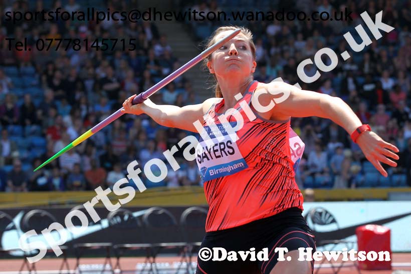 Goldie Sayers (GB), womens javelin, IAAF Diamond League, Birmingham. Photo: David T. Hewitson/Sports for All Pics
